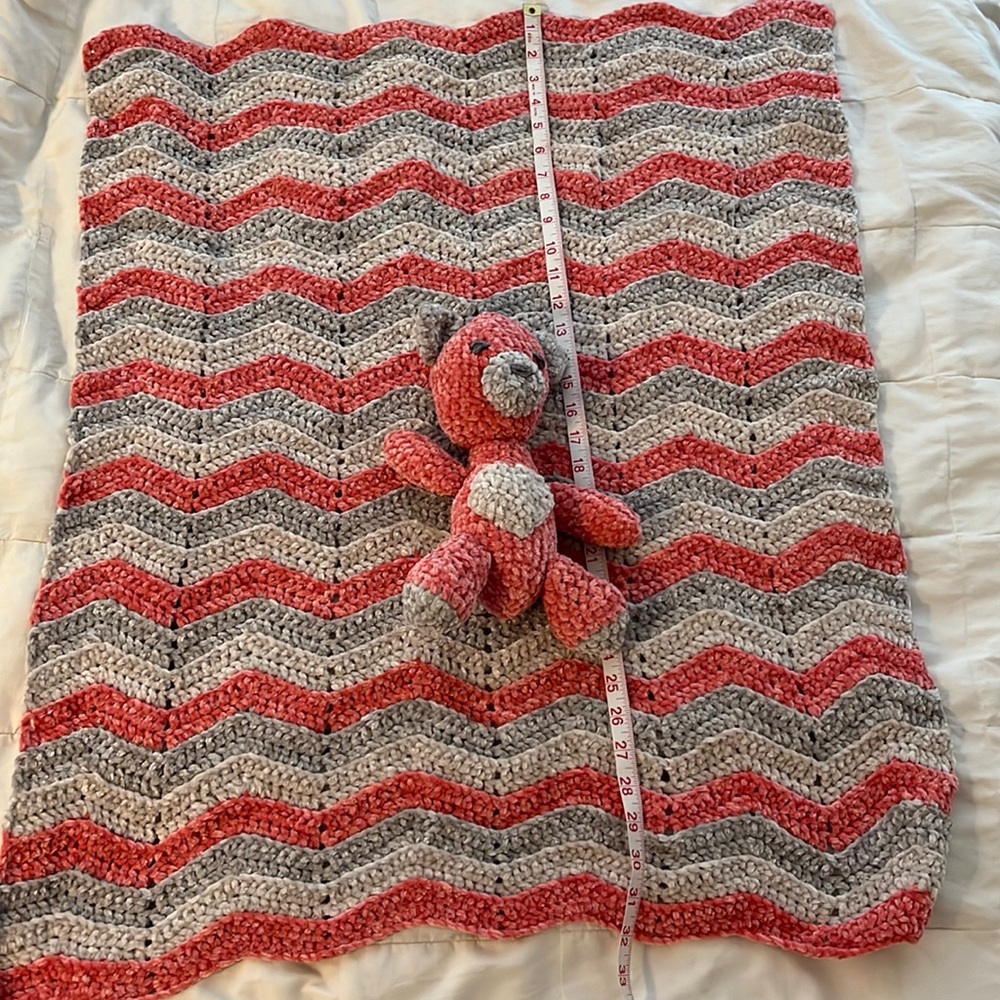 Handmade baby blanket and bear